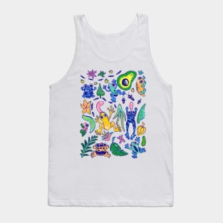 Vibrant Cartoon Dart Frogs Amphibian Pattern Tank Top